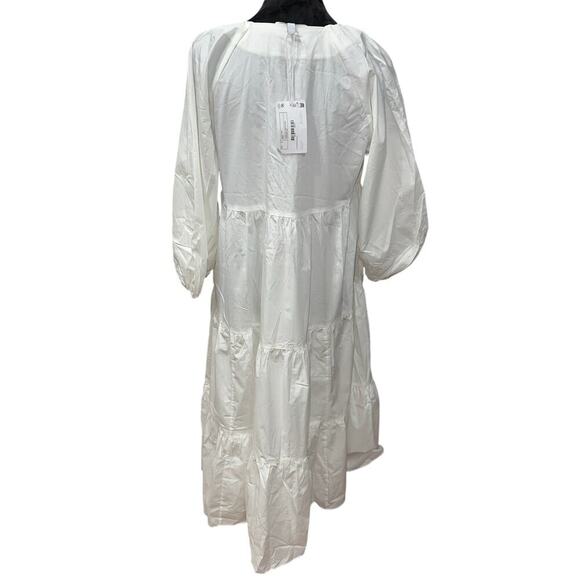 & Other Stories Midi Smocked Bows Bodice Tiers Peasant Beach Boho White S NWT - Picture 2 of 12